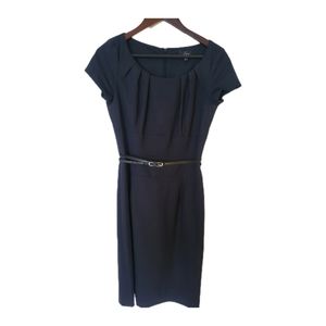 Short Sleeve Dark Blue (Navy) Fitted Dress with Optional Belt (included)